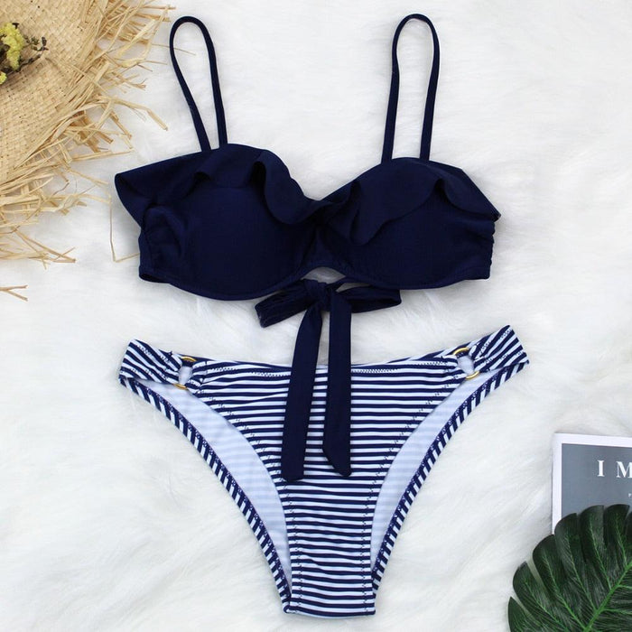 Female Two Piece Swimsuit Low Waist Bikini Floral Printing Swimwear Push Up Bathing Suit  Detachable Padded Push Up Striped Bikini Set Two Piece Swimsuit Ladies Vintage Lace Bikini Sets Beach Swimwear