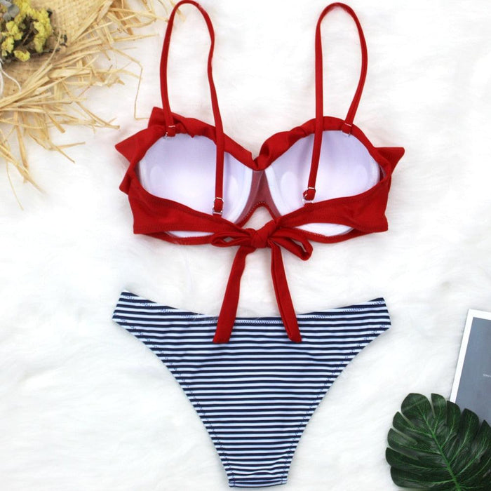 Female Two Piece Swimsuit Low Waist Bikini Floral Printing Swimwear Push Up Bathing Suit  Detachable Padded Push Up Striped Bikini Set Two Piece Swimsuit Ladies Vintage Lace Bikini Sets Beach Swimwear