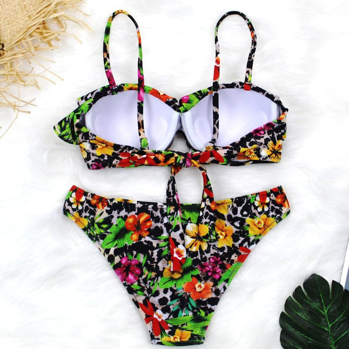 Female Two Piece Swimsuit Low Waist Bikini Floral Printing Swimwear Push Up Bathing Suit  Detachable Padded Push Up Striped Bikini Set Two Piece Swimsuit Ladies Vintage Lace Bikini Sets Beach Swimwear