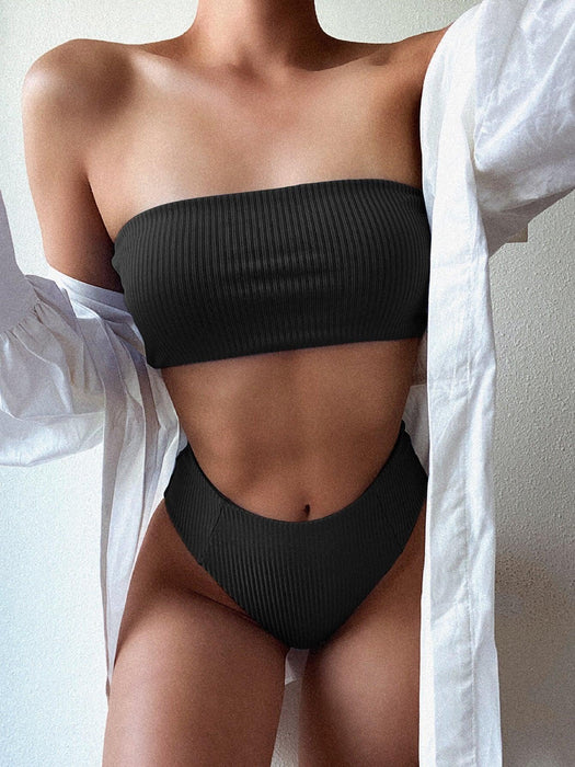 Bikinis Swimsuit Women Push Up Bikini Set  Female Swimwear Women's Strapless Solid Color 2 Pieces Bathing Suit Swimsuit Swimsuits Off Shoulder High Waist Bathing Suit High Cut Swimwear For Summer