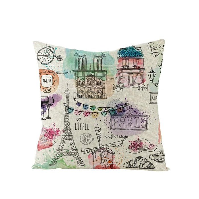 World Famous City Building Tower Paris Printing Pillow Covers For Home Chair Car Decorative Cushion Covers 45*45cm