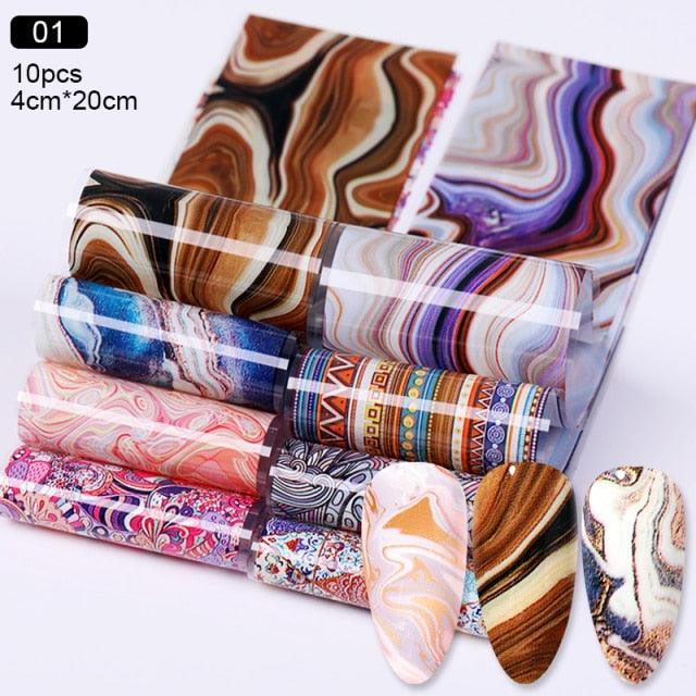 Nail Foils Marble Flower Series Iridescent Nail Art Transfer Sticker Paper Slider Nail Water Decal Design Manicures Decorations  Art Manicures Decoration New Gold Nail Transfer Foils for Nail Arts Nails Supply Holographic Effect Nail Art Foil Stickers Hol