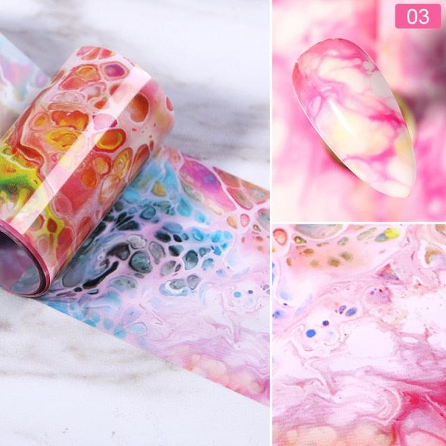 Nail Foils Marble Flower Series Iridescent Nail Art Transfer Sticker Paper Slider Nail Water Decal Design Manicures Decorations  Art Manicures Decoration New Gold Nail Transfer Foils for Nail Arts Nails Supply Holographic Effect Nail Art Foil Stickers Hol