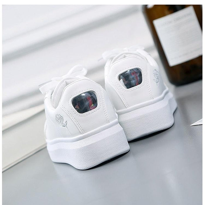 Women Casual New Spring Sneakers Fashion Embroidered White Sneakers Breathable Flower Lace-Up Leather Casual Sports Flat Low Top Sneaker