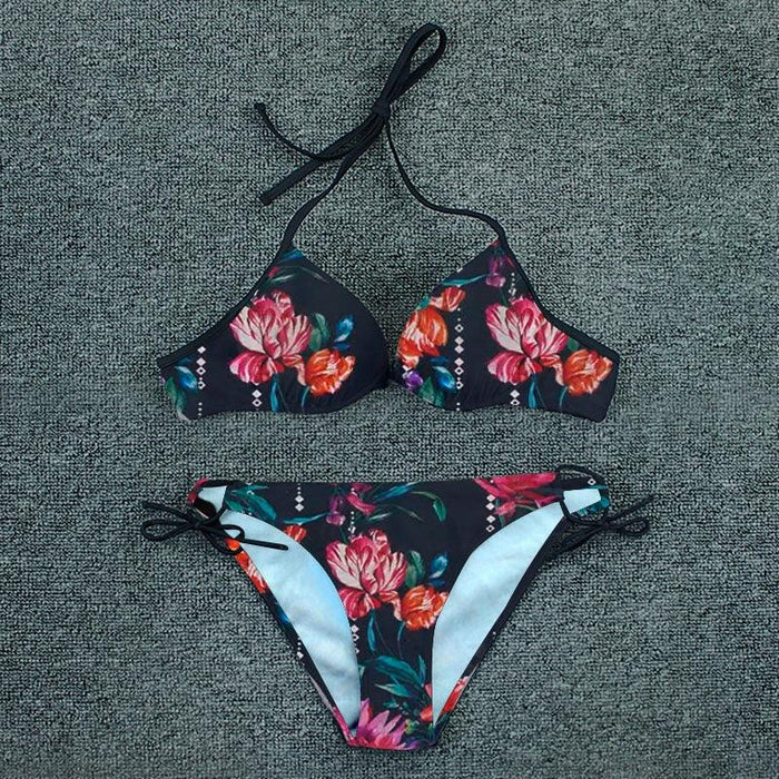 Push Up Bikini Floral Print Swimsuit Swimwear Women Bathing Suit Bikinis Set Brazilian Beach Female Wear Women's Bikini Swimsuits Floral Printed Bathing Suits for Women 2 Piece Bikini