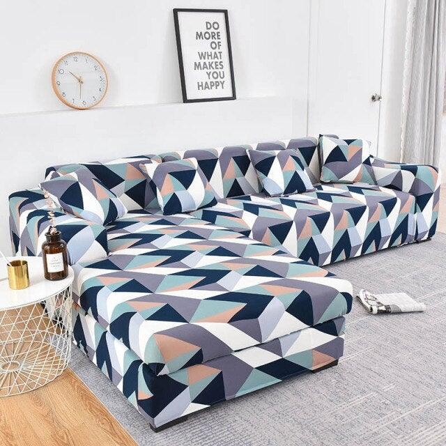 Sofa Cover Geometric Couch Cover Elastic Sofa Cover for Living Room Pets Corner L Shaped Chaise Longue Sofa Slipcover Shaped Sofa Slipcovers with Elastic Bottom, Jacquard Chaise Lounge Set for Living Room