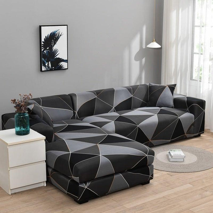 Sofa Cover Geometric Couch Cover Elastic Sofa Cover for Living Room Pets Corner L Shaped Chaise Longue Sofa Slipcover Shaped Sofa Slipcovers with Elastic Bottom, Jacquard Chaise Lounge Set for Living Room