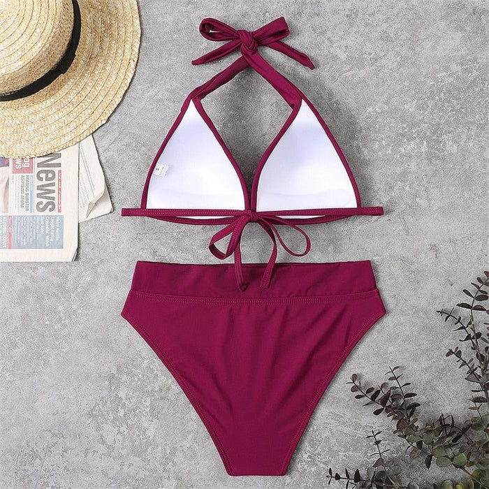 Push Up Bikini New Two Piece Swimsuit Women High Waist Black Pink Bikinis Set Women's Halter Padded Top Push Up Bikini Set Two Piece Swimsuits Bathing Suits Beachwear Swimwear Beachwear Bathing Suit