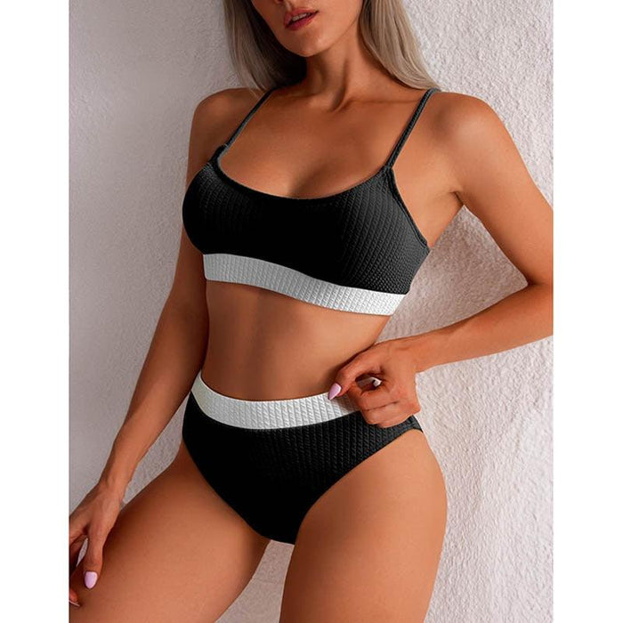 High Waist Bikinis Swimwear Women Push Up Swimsuits Solid High Waist Bikini Sets Sporty Two Pieces Swimsuit Scoop Neck Bathing Suits for Women Ribbed Bathing Suits High Cut Summer Beachwear