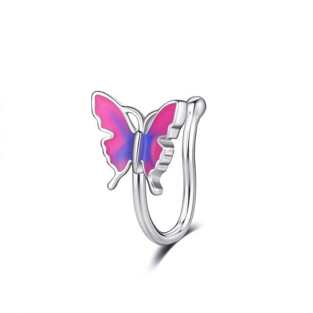 1Pc Crystal Butterfly Fake Nose Ring Non Piercing Clip On Nose Ring Indian Style Nose Cuff Fake Piercing Septum Goth Butterfly Copper Wire Spiral Fake Piercing Nose Ring Punk Gold Color Clip Nose Ring Jewelry Fake Piercings Gold Fake Nose Ring for Women