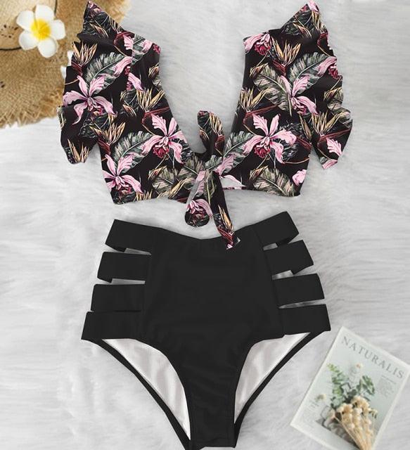 High Waist Bikini Ruffle Swimwear Women Print Swimsuit Push Up Bikinis Plus Size Bathing Suits Floral Beach Wear Bikini Swimsuits for Teen Girls