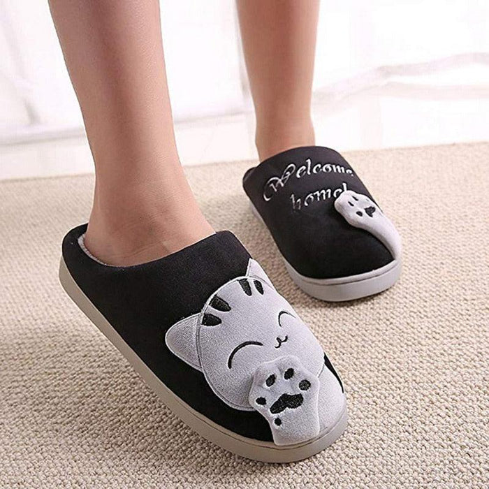 Women Winter Warm Home Slippers Couple Shoes Plush Cat Animal Slip On Soft Indoor Flats Comfort Cozy Memory Foam Scuff Slippers Slip On Warm House Shoes