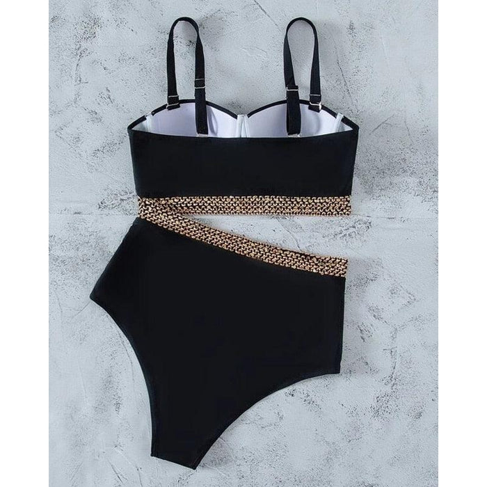 Luxury Women Black Bikini High Waist Swimwear Female 2 Pieces Set Swimsuit Bathing Suit Women Beach Women's High Waisted Bandage Bikini Set Two Piece Push Up Swimsuits