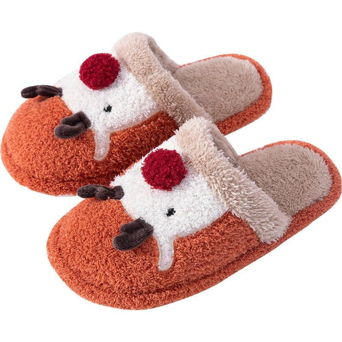 Cotton Slippers Winter Cute Couple Soft Bottom Indoor Non-slip Home Furry Shoes Christmas Deer Slippers Plush Fluffy Memory Foam Slip On House Slippers Cozy Warm Winter House Shoes Soft Comfy Anti-Skid Slippers