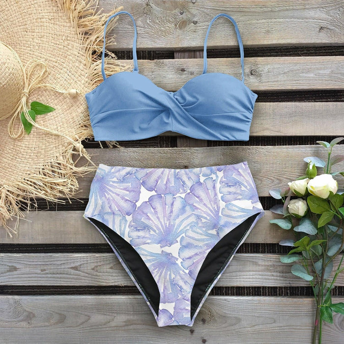 Bikini Swimsuit Women Swimwear Push Up Bikinis Set Leaf Print Female High Waist Swimming Suits For Bathing Suit Women Swimsuit Floral Print Bathing Suit Twist Front High Waist Bikini Set