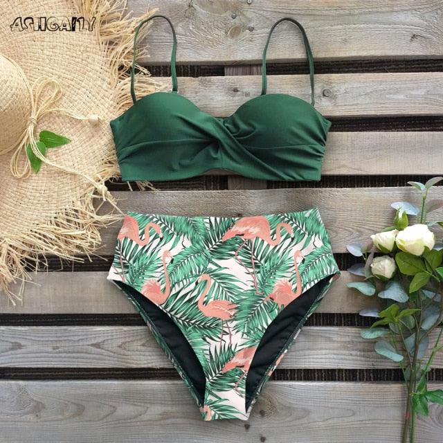 Bikini Swimsuit Women Swimwear Push Up Bikinis Set Leaf Print Female High Waist Swimming Suits For Bathing Suit Women Swimsuit Floral Print Bathing Suit Twist Front High Waist Bikini Set