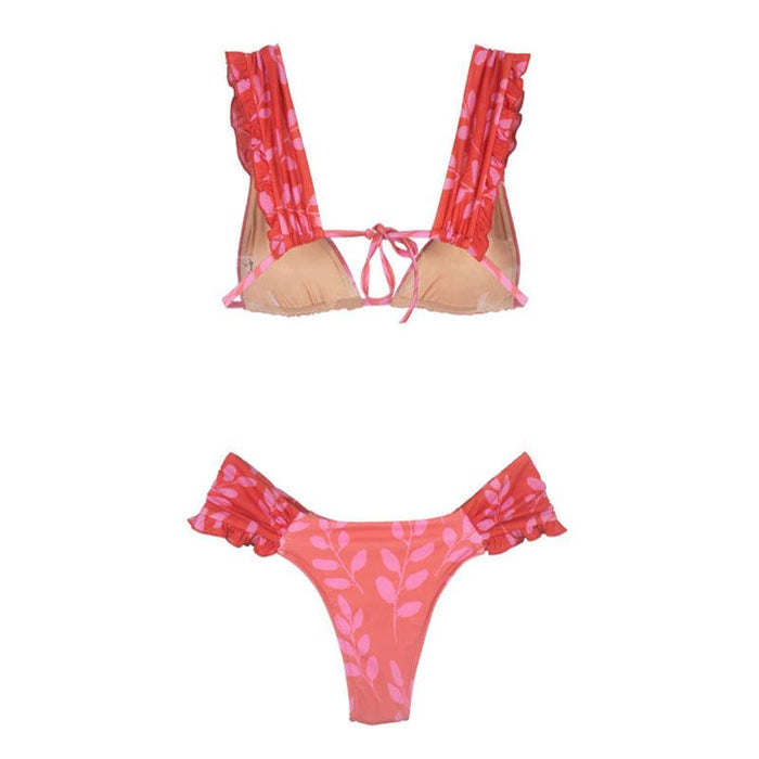 Female Swimsuit Women String Triangle Top Bikini Bottom Printed Push Up Swimsuit Bikini Sets Two Piece Split Button Beachwear Bathing Suit High Waist Bathing Suit High Cut