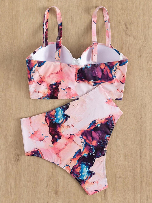 Leaf Floral Bikini Set Women Backless High-Waist Two Pieces Swimwear Beach Bathing Suits Swimsuits Women's Ruffle Bandage Bikini High Waist Bottoms Two Piece Swimsuits