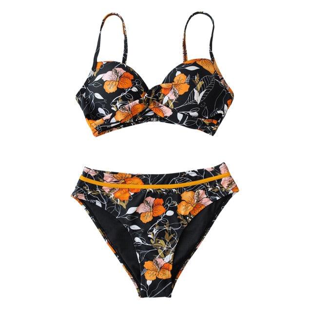 Push Up Floral Bikini Sets Women Two Pieces Swimsuits Women's Bathing Suits Push Up Halter Bandage Bikini Floral Printing Swim Bottoms Two Piece Swimsuits New Girl Beach Bathing Suits Swimwear