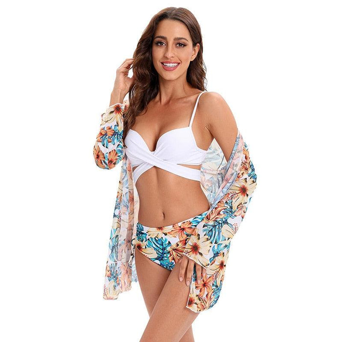 Bikini Women Push Up Swimsuit 3 Piece Bikini Set With Cover Up Women's Fashion 3 Piece Tie Dye Top Bikini Set Swimsuit Cover Up Skirt Swimwear Push Up Bather Swim Wear