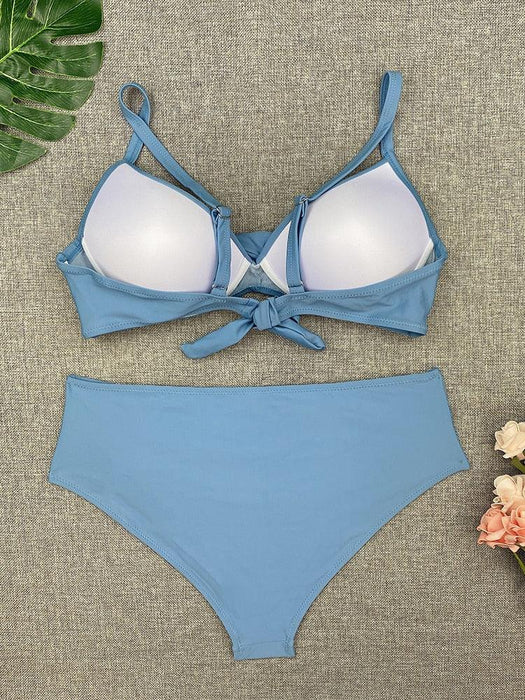 Bikini Swimwear Women High Waist Swimsuit Solid Color Bikini Set Women's Push Up Underwire Top Bottom Bikini Bathing Swimsuits Beach Wear Padded Push Up Bikini Set Female