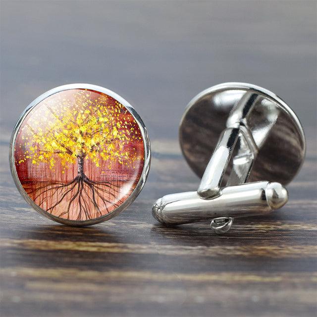 Modern Round Tree Cufflinks For Men Elegant Best Man Cufflinks Set Wedding Cufflinks Office Suit Shirt Cuff Links Men Accessories Valentine Graduation Birthday Gift Beautiful Cuff Links