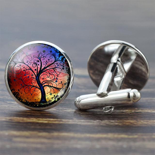 Modern Round Tree Cufflinks For Men Elegant Best Man Cufflinks Set Wedding Cufflinks Office Suit Shirt Cuff Links Men Accessories Valentine Graduation Birthday Gift Beautiful Cuff Links