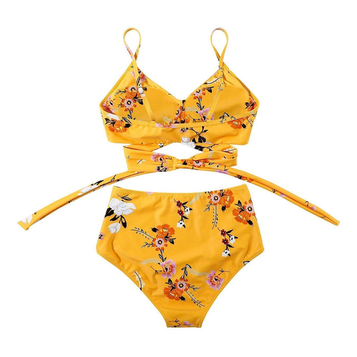 Modern Floral Bikini 2 Pieces Flower Print Bikini Set Women Crisscross High Waist String 2 Piece Bathing Suits High Waist Women's Swimsuit Shorts Solid Bikini Floral Summer Bikini Set