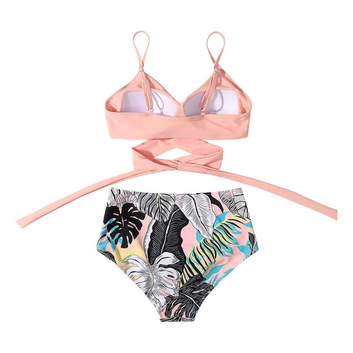 Modern Floral Bikini 2 Pieces Flower Print Bikini Set Women Crisscross High Waist String 2 Piece Bathing Suits High Waist Women's Swimsuit Shorts Solid Bikini Floral Summer Bikini Set