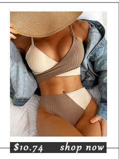 High Waist Bikinis Swimwear Women Push Up Swimsuits Solid High Waist Bikini Sets Sporty Two Pieces Swimsuit Scoop Neck Bathing Suits for Women Ribbed Bathing Suits High Cut Summer Beachwear