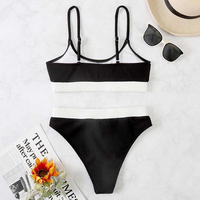 High Waist Bikinis Swimwear Women Push Up Swimsuits Solid High Waist Bikini Sets Sporty Two Pieces Swimsuit Scoop Neck Bathing Suits for Women Ribbed Bathing Suits High Cut Summer Beachwear