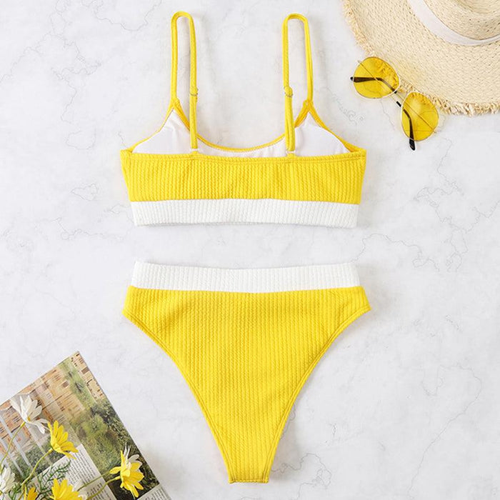 High Waist Bikinis Swimwear Women Push Up Swimsuits Solid High Waist Bikini Sets Sporty Two Pieces Swimsuit Scoop Neck Bathing Suits for Women Ribbed Bathing Suits High Cut Summer Beachwear