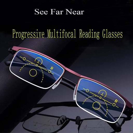 Progressive Reading Glasses Multifocal Anti Blue Ray Glass Glasses Half Frame Metal Alloy  For Men And Women Reading Glasses Anti Blue Ray Multifocus Reader