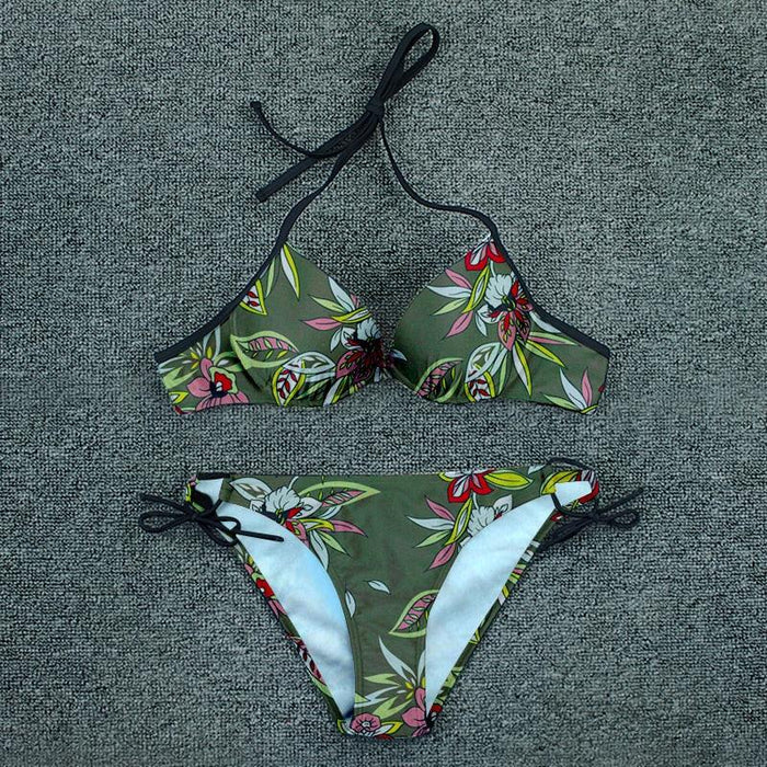 Push Up Bikini Floral Print Swimsuit Swimwear Women Bathing Suit Bikinis Set Brazilian Beach Female Wear Women's Bikini Swimsuits Floral Printed Bathing Suits for Women 2 Piece Bikini