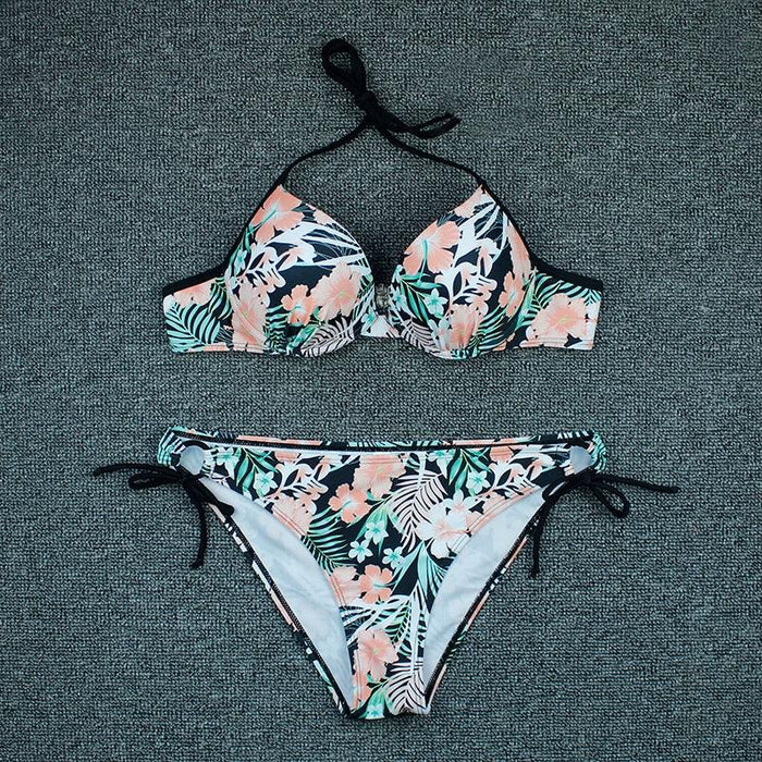 Push Up Bikini Floral Print Swimsuit Swimwear Women Bathing Suit Bikinis Set Brazilian Beach Female Wear Women's Bikini Swimsuits Floral Printed Bathing Suits for Women 2 Piece Bikini