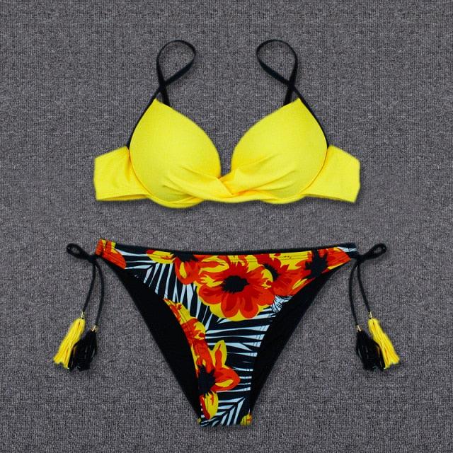 Push Up Bikini Floral Print Swimsuit Swimwear Women Bathing Suit Bikinis Set Brazilian Beach Female Wear Women's Bikini Swimsuits Floral Printed Bathing Suits for Women 2 Piece Bikini