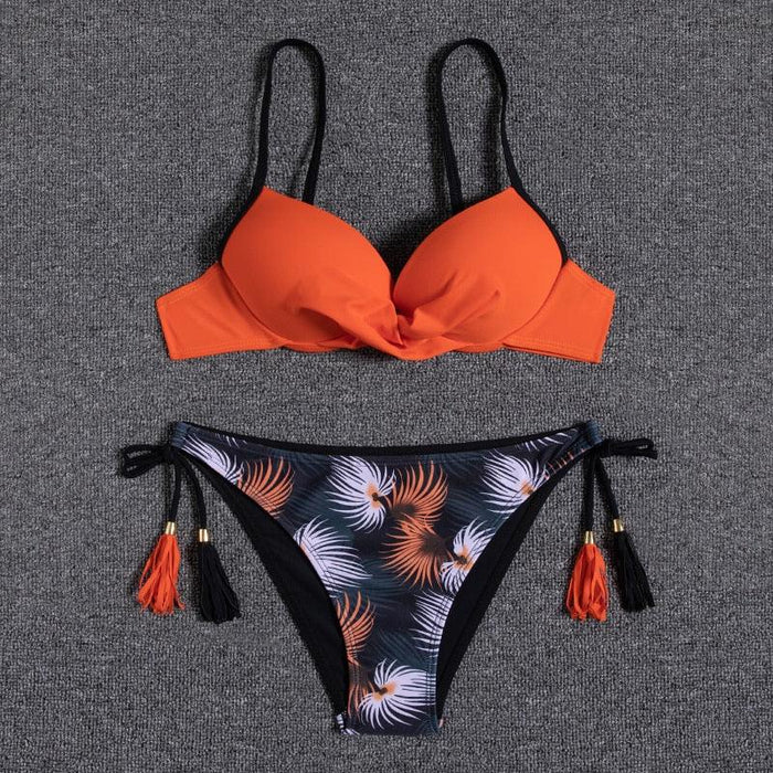 Push Up Bikini Floral Print Swimsuit Swimwear Women Bathing Suit Bikinis Set Brazilian Beach Female Wear Women's Bikini Swimsuits Floral Printed Bathing Suits for Women 2 Piece Bikini