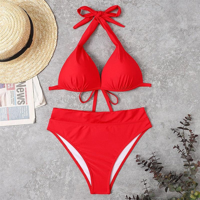 Push Up Bikini New Two Piece Swimsuit Women High Waist Black Pink Bikinis Set Women's Halter Padded Top Push Up Bikini Set Two Piece Swimsuits Bathing Suits Beachwear Swimwear Beachwear Bathing Suit