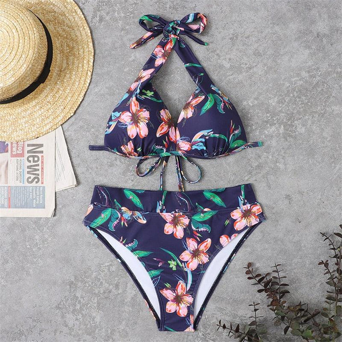 Push Up Bikini New Two Piece Swimsuit Women High Waist Black Pink Bikinis Set Women's Halter Padded Top Push Up Bikini Set Two Piece Swimsuits Bathing Suits Beachwear Swimwear Beachwear Bathing Suit