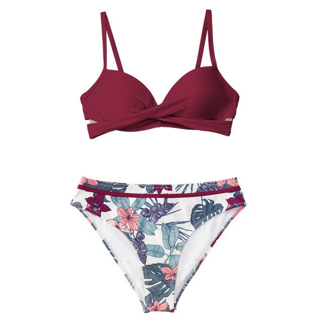 Push Up Floral Bikini Sets Women Two Pieces Swimsuits Women's Bathing Suits Push Up Halter Bandage Bikini Floral Printing Swim Bottoms Two Piece Swimsuits New Girl Beach Bathing Suits Swimwear