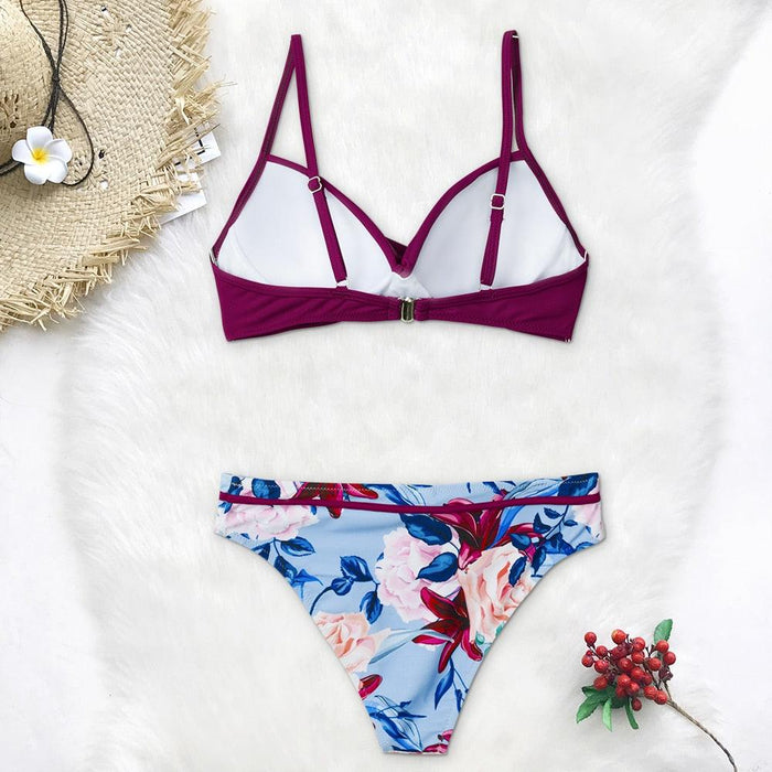 Push Up Floral Bikini Sets Women Two Pieces Swimsuits Women's Bathing Suits Push Up Halter Bandage Bikini Floral Printing Swim Bottoms Two Piece Swimsuits New Girl Beach Bathing Suits Swimwear