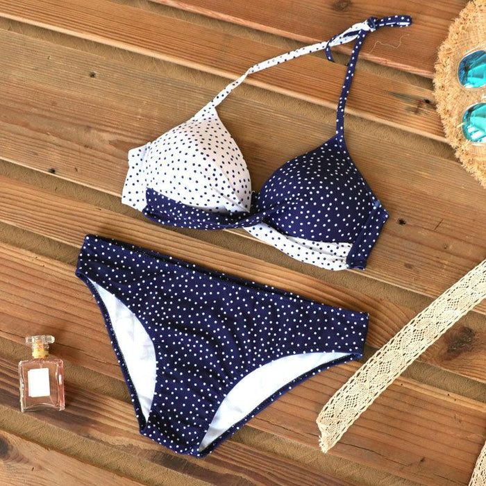 Push Up Women Bikinis Swimwear  Women's Bathing Suits Push Up Halter Bandage Bikini Floral Printing Swim Bottoms Two Piece Swimsuits Women Swimsuits Bathing Suit Halter  Leaf Print Beach Wear Plus Size