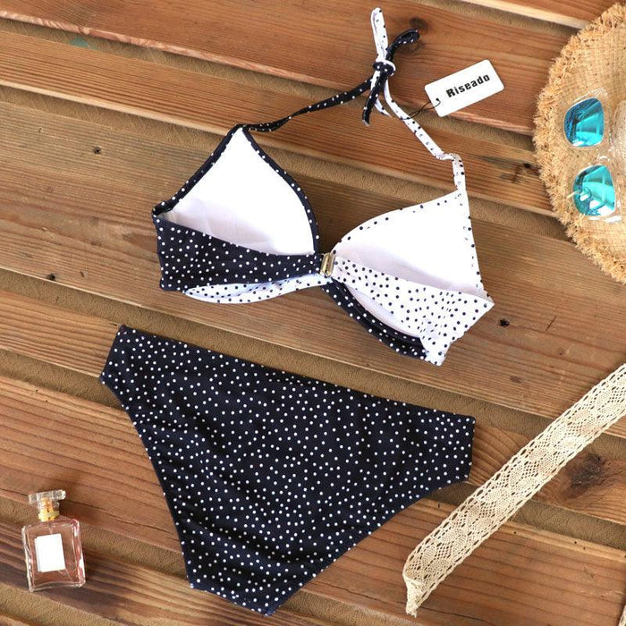 Push Up Women Bikinis Swimwear  Women's Bathing Suits Push Up Halter Bandage Bikini Floral Printing Swim Bottoms Two Piece Swimsuits Women Swimsuits Bathing Suit Halter  Leaf Print Beach Wear Plus Size