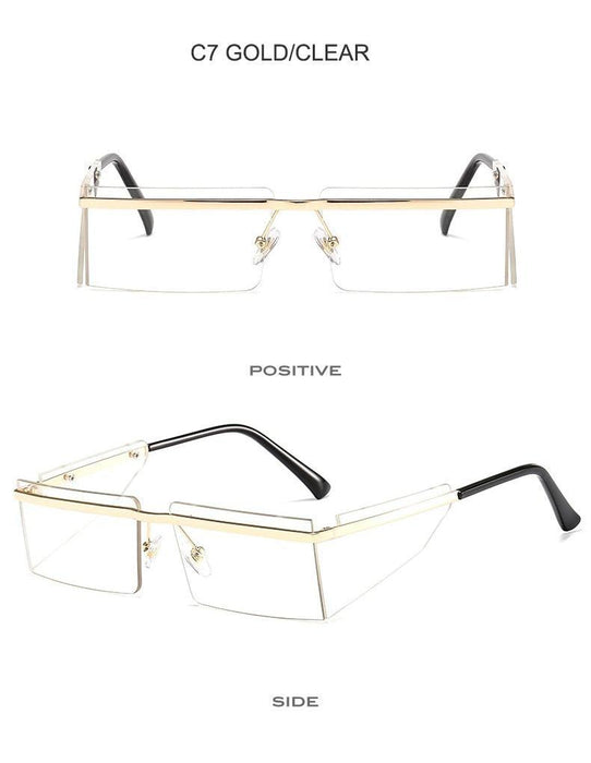 Rectangle Sunglasses Frameless Glasses Classic New Small Rimless Sunglasses For Women New Fashionable Square Sunglasses For Men New Eyewear Retro Rectangle Shape Glasses For Female In New Shades