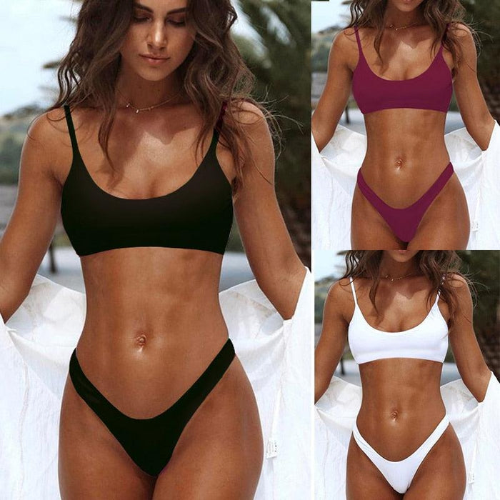 Red Micro Bikini Set Women Swimming Suit Padded Bra Bikini Two-Piece Swimwear Thong Bathing Suit Swimsuit Women's Ribbed Scoop Neck Bikini Thong Bathing Suit Two Piece Swimsuit