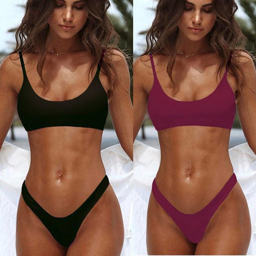 Red Micro Bikini Set Women Swimming Suit Padded Bra Bikini Two-Piece Swimwear Thong Bathing Suit Swimsuit Women's Ribbed Scoop Neck Bikini Thong Bathing Suit Two Piece Swimsuit