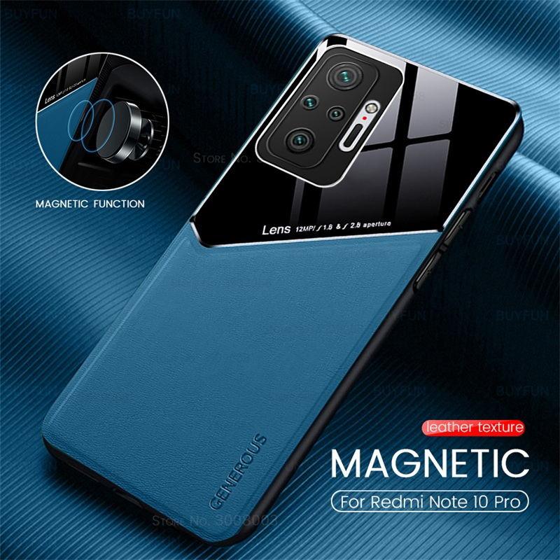 Redmi Note10 Pro Case Leather Car Magnetic Holder Cover For Xiaomi Redmi Note 10 11 Pro 11S 10S 10T Soft Frame Shockproof Luxury Pattern Leather Slim Protective Case