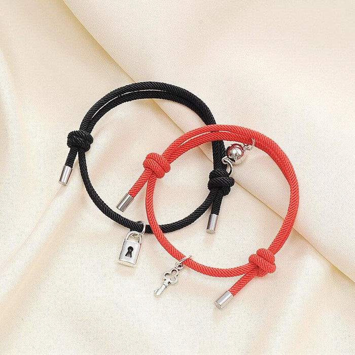 Romantic Magnet Bracelet Couple Classic Key Lock Pair Braslet Lucky Black Red Rope Braclet Key And Lock Attraction Matching Bracelet Lover Gifts For Boyfriend Girlfriend