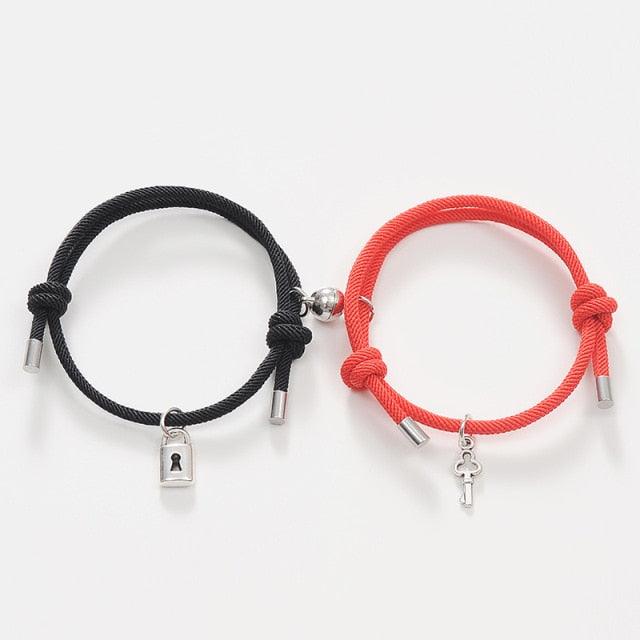 Romantic Magnet Bracelet Couple Classic Key Lock Pair Braslet Lucky Black Red Rope Braclet Key And Lock Attraction Matching Bracelet Lover Gifts For Boyfriend Girlfriend