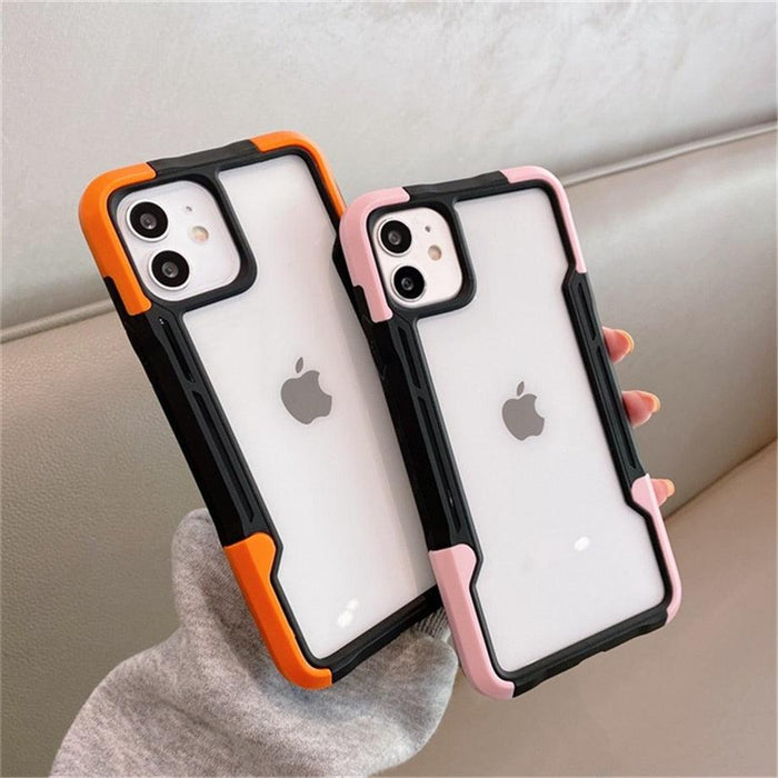 Shockproof Phone Case For iPhone 12 11 13 Pro Max Transparent Case For iPhone 11 12 13 Hard Soft Full Cover 360 Degree Protective Cover Simple Luxury Design Shiny iphone cover